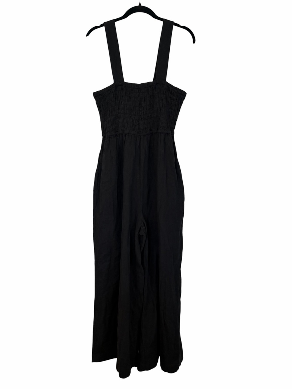 Quince 100% Organic Cotton Gauze Smocked Wide Leg Jumpsuit in Black Sz L NWT